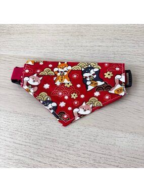 Japanese Fortune Dog Bandana Collar Adjustable Pet Bandana Red Size M